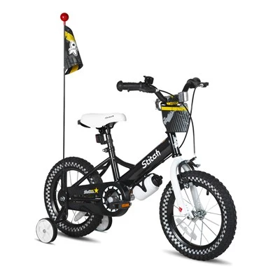Joykie Stitch Little Daisy Kids Bike po dobu 2-7 let dívky se stabilizátory, 12 14 16 palce Princess Girls Bicycle With Basket & Streamers & Doll Seat, Kids Bike for Girls, Blue, Pink, White